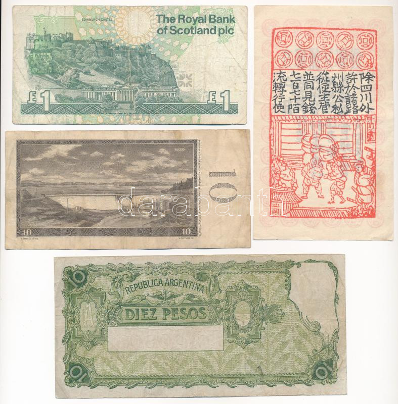 4db-os vegyes bankjegy tétel, közte Argentína, Csehszlovákia, Skócia, valamint egy kínai égetési pénz (?) T:F,VG közte szakadás, folt 4pcs of mixed banknote lot, in it Argentina, Czechoslovakia, Scotland and a Chinese hell money (?) - Image 2