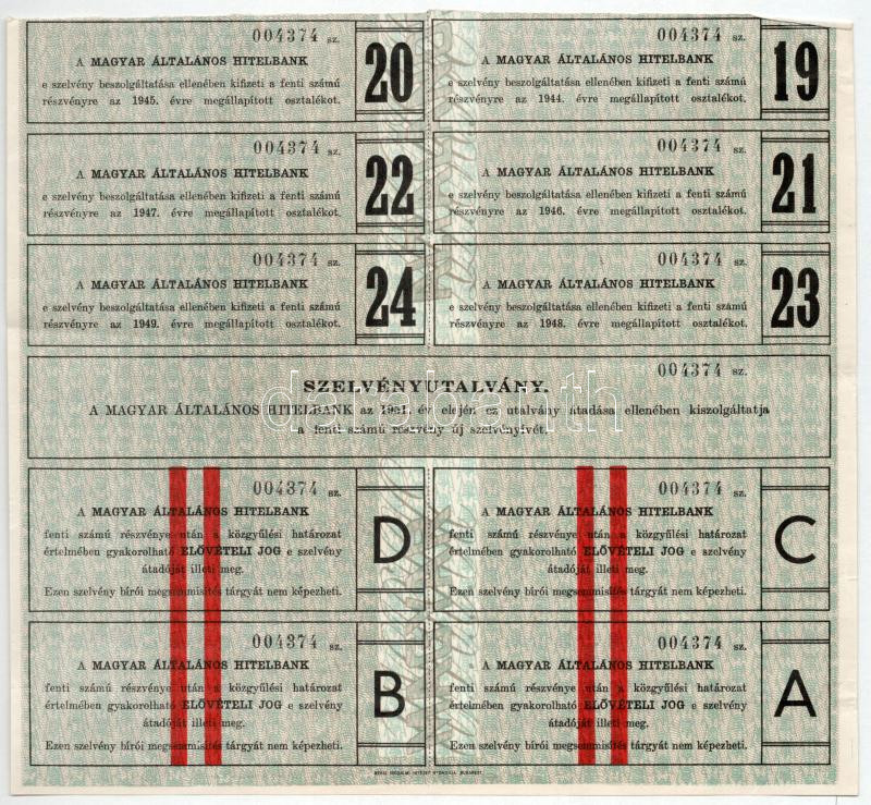 Budapest 1926. 'Magyar Általános Hitelbank' részvénye 50P-ről, szárazpecséttel, szelvényekkel, bélyegzésekkel T:III - Image 2