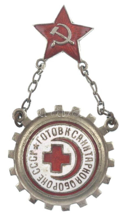 Szovjetunió ~1940. 'Vöröskereszt / Vörös Félhold' zománcozott fém jelvény T:XF,VF tű hiányzik Soviet Union ~1940. 'Red Cross / Red Crescent' enamelled metal badge C:XF,VF pin missing