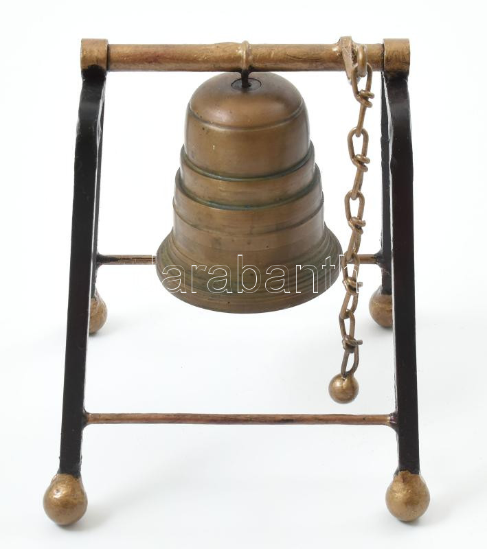 Asztali fém csengő, kopásokkal, m: 18 cm - Image 2