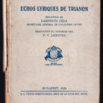 Lampérth Géza (szerk.): Echos Lyriques De Trianon. Bp., 1928,Hornyánszky Viktor, 255 p. Francia nyelven. Kiadói egészvászon-kötés, sérült és hiányos gerinccel.