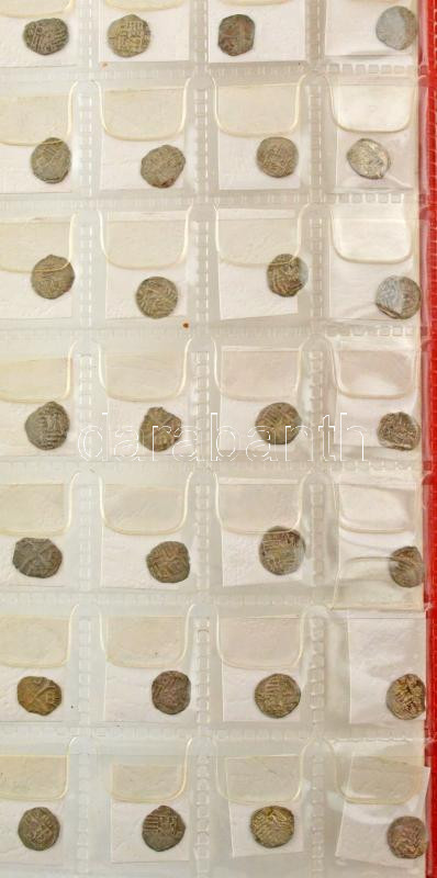 1387-1427. Parvus Ag 'Zsigmond' kapszulában (50db) kisalakú, fekete műbőr berakóban, szinte mindegyik külön típus, közte ritkábbak is T:AU-VF patina Hungary 1387-1427. Parvus Ag 'Sigismund' (50pcs) in a small faux leather binder, almost