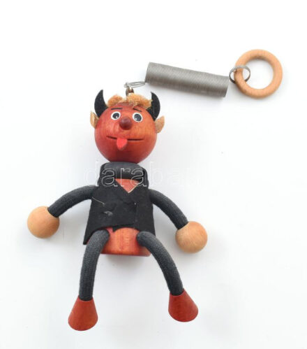 'Ugráló' ördög, fa és szövet figura, rugóval