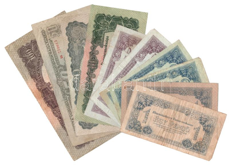 1944. 1P (2x) + 2P (2x) + 5P (2x) + 10P + 20P + 50P + 100P 'A Vöröshadsereg Parancsnoksága' T:F,VG közte folt, szakadás, kis anyaghiány