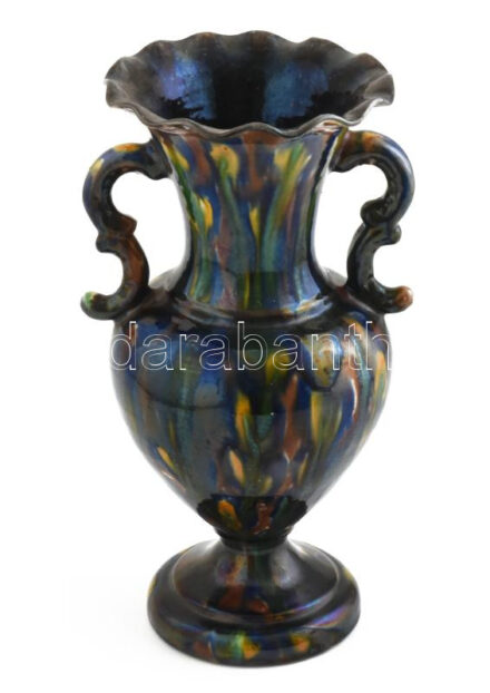 Veres Lajos, Mezőtúr: Amfóra váza, mázas kerámia, jelzett, minimális lepattanás, m: 29 cm