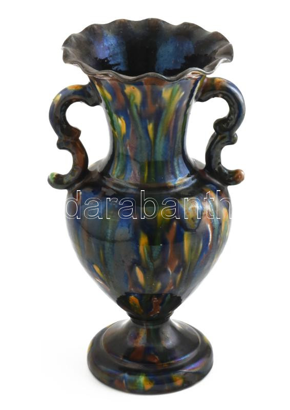 Veres Lajos, Mezőtúr: Amfóra váza, mázas kerámia, jelzett, minimális lepattanás, m: 29 cm