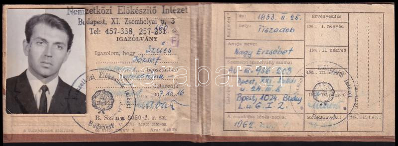 1967 Nemzetközi Előkészítő Intézet arcképes igazolvány