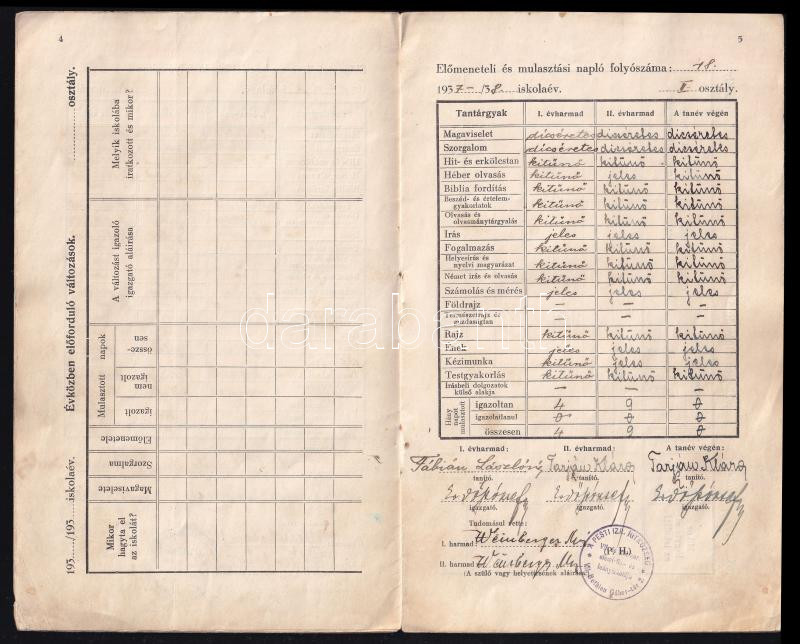1936 pesti Izraelita Hitközség iskolai bizonyítványa - Image 2