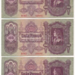 1930. 100P (3x) sorszámkövetők 'E 943 025991 - E 943 025993' T:XF-F közte szép papír, az egyiken apró folt
