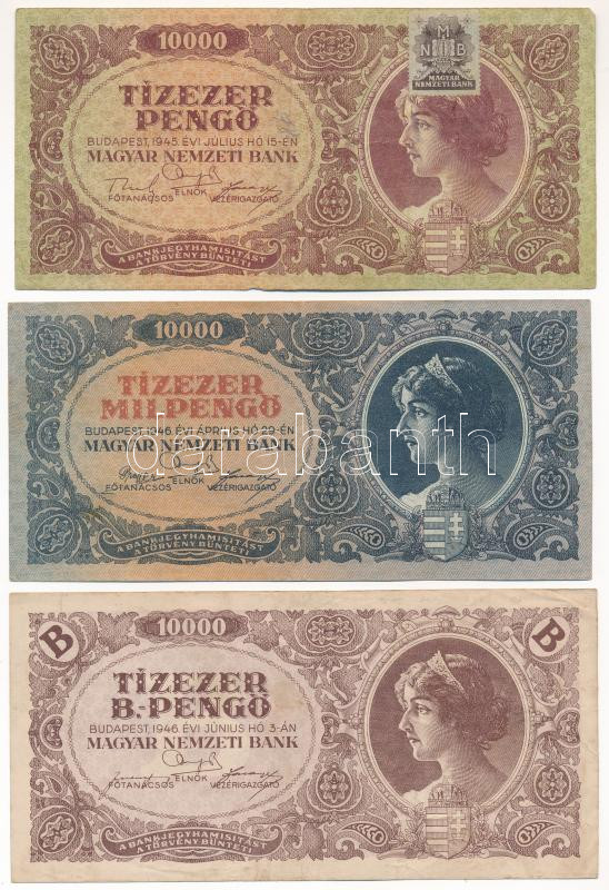 1945. 10.000P + 1946. 10.000MP + 10.000BP T:F közte szép papír, folt