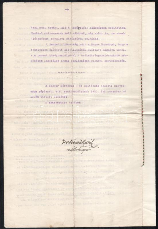 1925 Magyar Mérnökök és Építészek Szövetsége beadványa a kormányhoz a háborús kötvények visszafizetése ügyében, sokszorosított gépirat, Jendrassik Kornél (1868-1931) gépészmérnök, a Szövetség titkára, a gépészeti, - Image 4