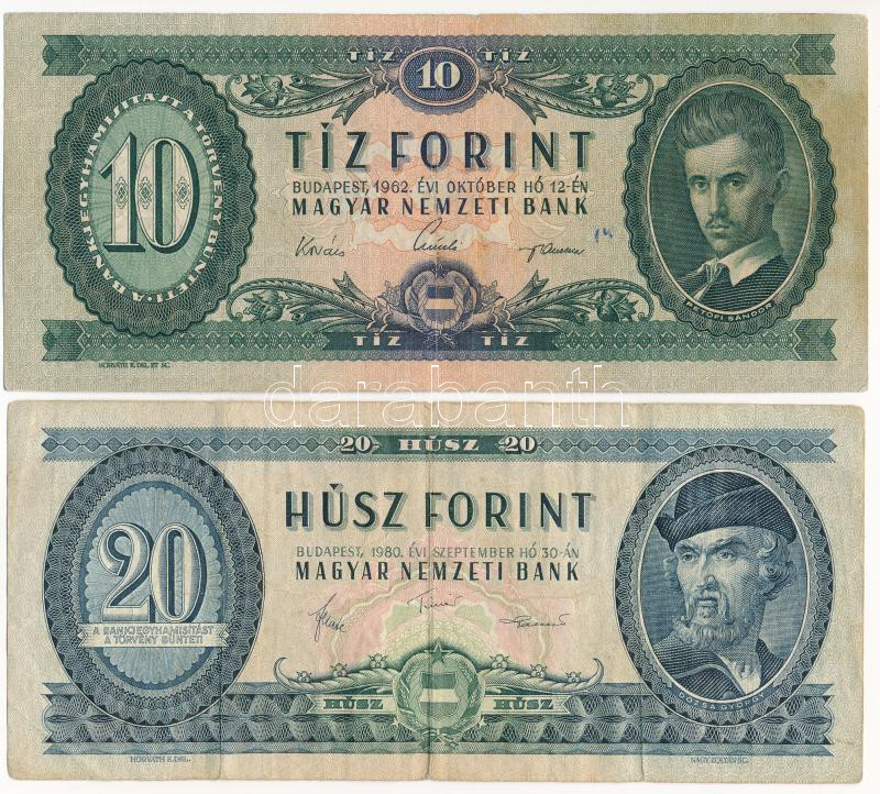 1962. 10Ft + 1980. 20Ft T:F,VG folt, apró szakadás