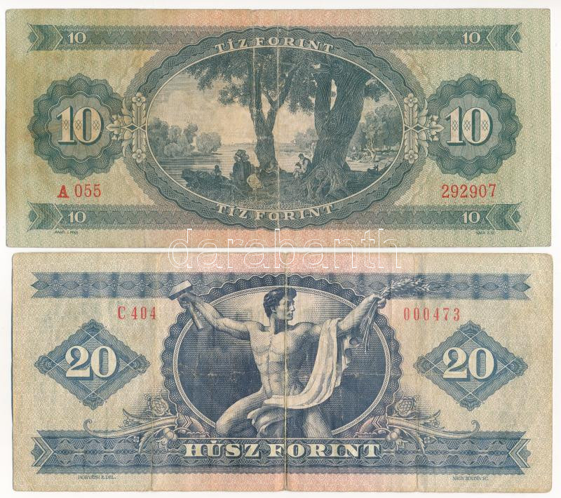 1962. 10Ft + 1980. 20Ft T:F,VG folt, apró szakadás - Image 2