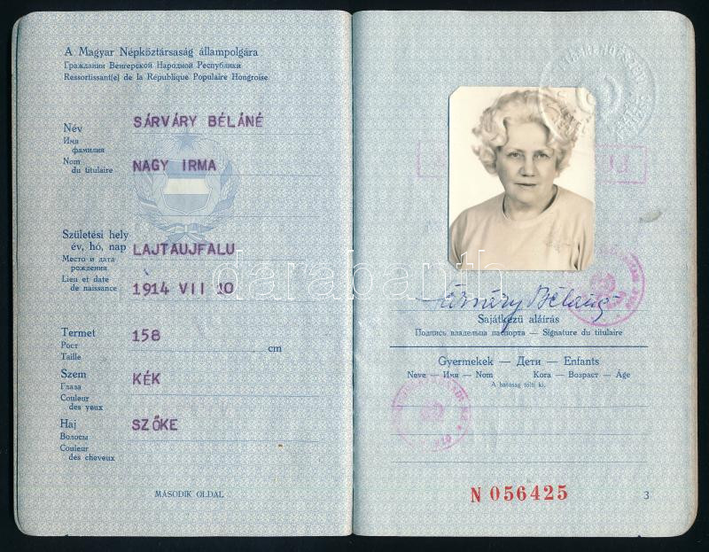 1978 A Magyar Népköztársaság által kiállított, fényképes kék útlevél, sok bélyegzéssel, vízummal (Svájc, NSZK, Belgium, stb.), érdekes darab