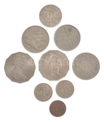 9db vegyes fémpénz, közte Ausztrália 1968-1988. 1c-50c (7xklf) T:2,2- 9pcs of mixed coins, with Australia 1968-1988. 1 Cent - 50 Cents (7xdiff) C:XF,VF