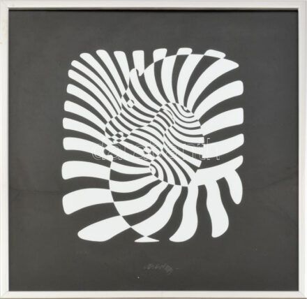 Vasarely, Victor (1908-1997): Zebrák. Szitanyomat, papír, jelzett a nyomaton, számozott (24/90), üvegezett fakeretben, 48x48 cm / Vasarely, Victor (1908-1997): Zebras. Screenprint on paper, with printed signature, numbered (24/90), framed,