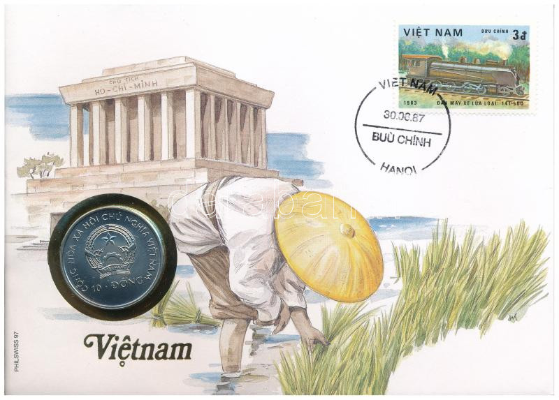 Vietnám 1993. 10D 'Őskori állatok sorozat - Diplodocus' Cu-Ni felbélyegzett borítékban, bélyegzéssel T:UNC Vietnam 1993. 10 Dong 'Prehistoric Animals series - Diplodocus' Cu-Ni in envelope with stamp, cancellation C:UNC Krause KM#44