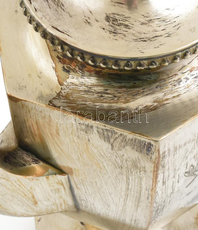 Ezüst (Ag) Berlini teáskanna, tetején a gomb fogantyú kis javításra szorul, jelzett, mester: J. Eichner. m: 26 cm, nettó: 694 g (Vésett ES monogram az oldalán) - Image 2