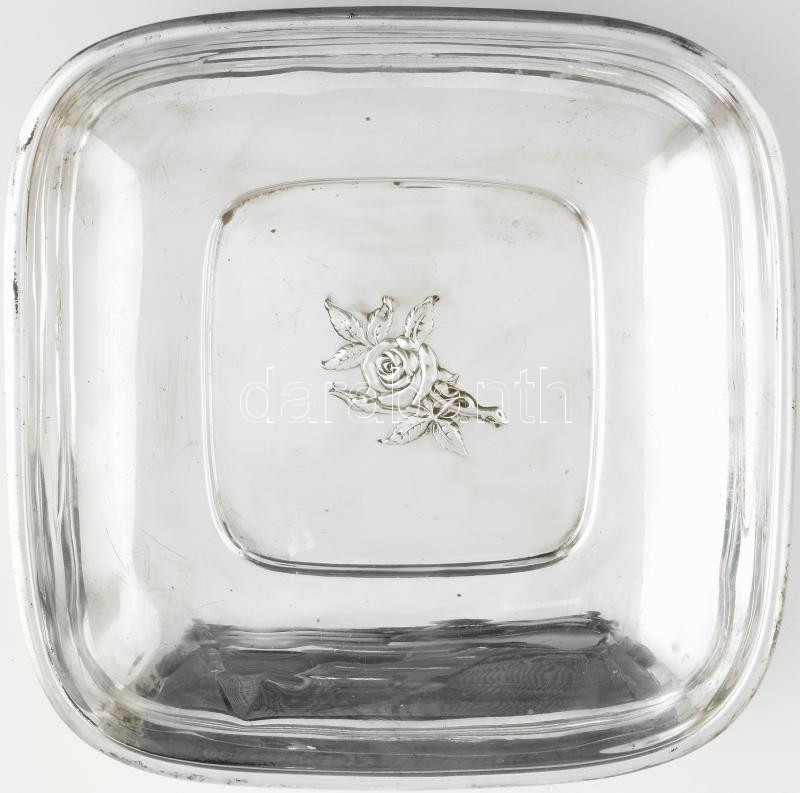 Ezüst (Ag) Reed&Barton Classic Rose sterling /925 rózsás kínálótál, jelzett, 21x21cm, nettó: 290g