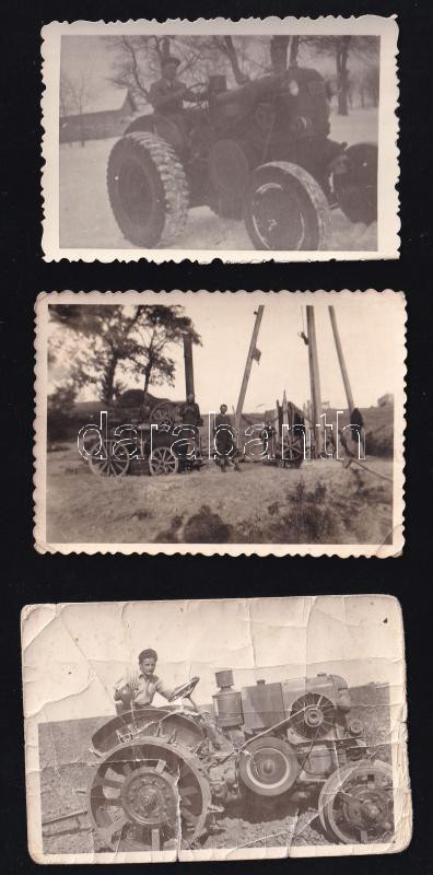 cca 1940 Mezőgazdaság gépek, 3 db fotó, vegyes állapotban, 6×8,5 cm