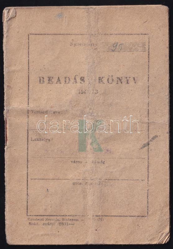 cca 1950 Kulák beadási könyve