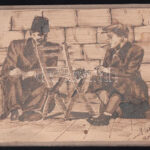 1946 2 db hadifogolytáborban készült tusrajz 12x10 cm, 25x10 cm - Image 2