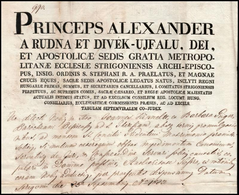 1823 Benyovszky János(1756-1827) püspök és Rudnyánszky József (1788-1859) püspök aláírása Rudnay Sándor esztergomi érsek fejléces szárazpecsétes hivatalos okmányán - Image 2