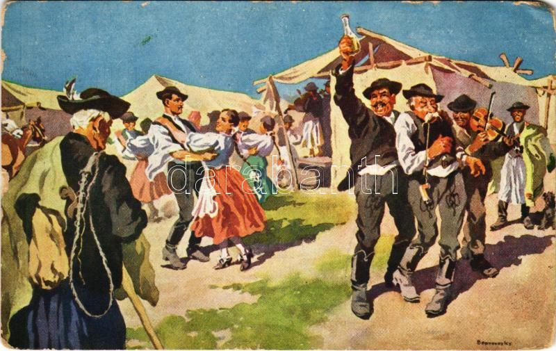 Hortobágy puszta, Vásár után, magyar folklór s: Benyovszky (EM)