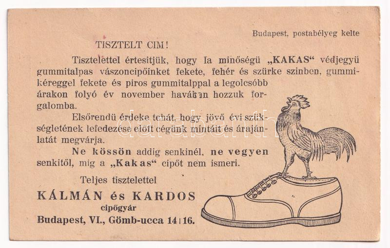 Kálmán és Kardos cipőgyár reklám. Budapest, Gömb utca 14-16. / Hungarian shoe factory's advertisement (EK) - Image 2