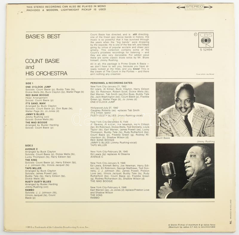 Count Basie And His Orchestra* - Basie's Best! A Collection Of Immortal Performances Vinyl, LP, Compilation, Reissue, US, 1967, jó állapotban - Image 2