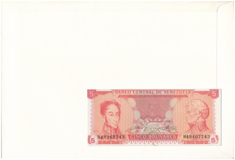 Venezuela 1989. 5B borítékban, alkalmi bélyeggel és bélyegzéssel T:UNC Venezuela 1989. 5 Bolivares in envelope with stamps and cancellations C:UNC - Image 2