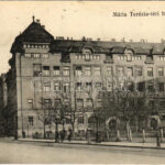 1915 Budapest VIII. Mária Terézia téri hadikórház a Horváth Mihály téren, villamos. Neuer Márton kiadása + bélyegzés