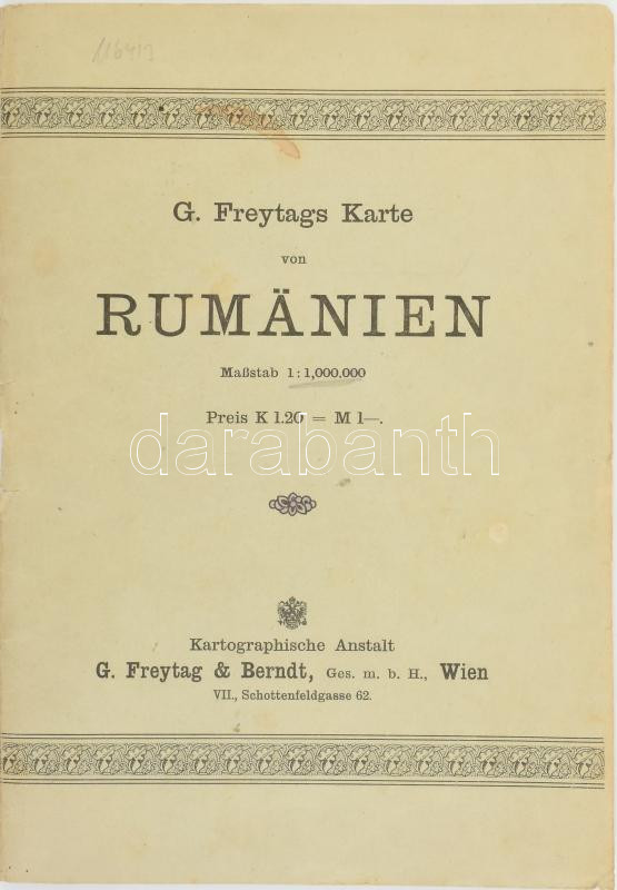G. Freytags Karte von Rumänien, 1:1000 000. Wien, G. Freytag & Berndt. Kiadói papírkötés, sérült borító, 97×72 cm - Image 2