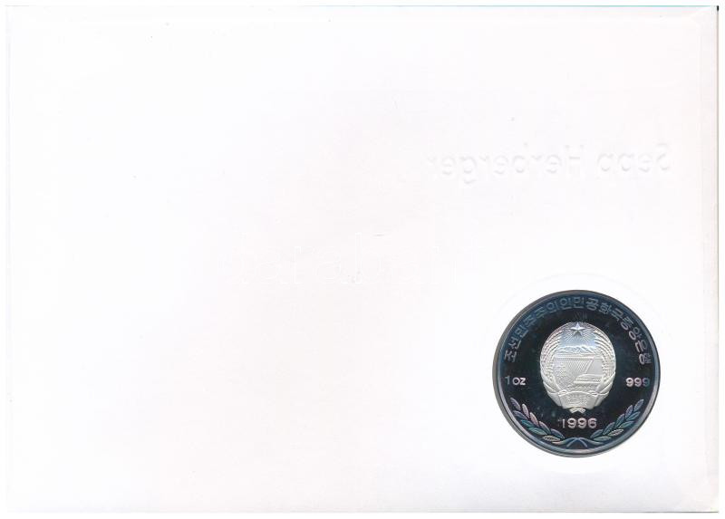 Észak-Korea 1996. 500W Ag 'Labdarúgó-világbajnokság - Franciaország 1998' részben multicolor emlékérme, érmés borítékban, bélyeggel, bélyegzéssel, német nyelvű leírással T:PP erős patina North Korea 1996. 500 Won Ag 'Football - Image 2