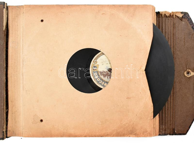 cca 1930 12 db gramofon lemez: Nóták, slágerek, egy tartóban