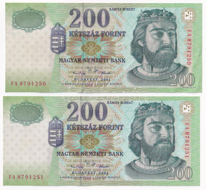 2001. 200Ft (2x) sorszámkövetők 'FA 8791250 - FA 8791251' T:I,II Adamo F53A