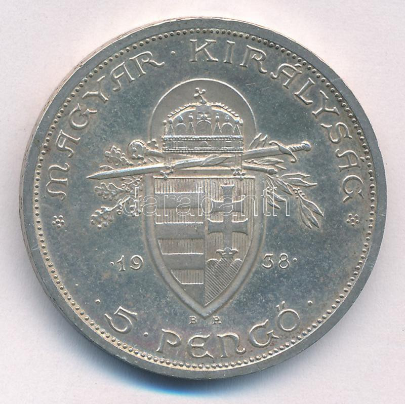 1938. 5P Ag 'Szent István' kapszulában T:AU patina Adamo P8.1 - Image 2