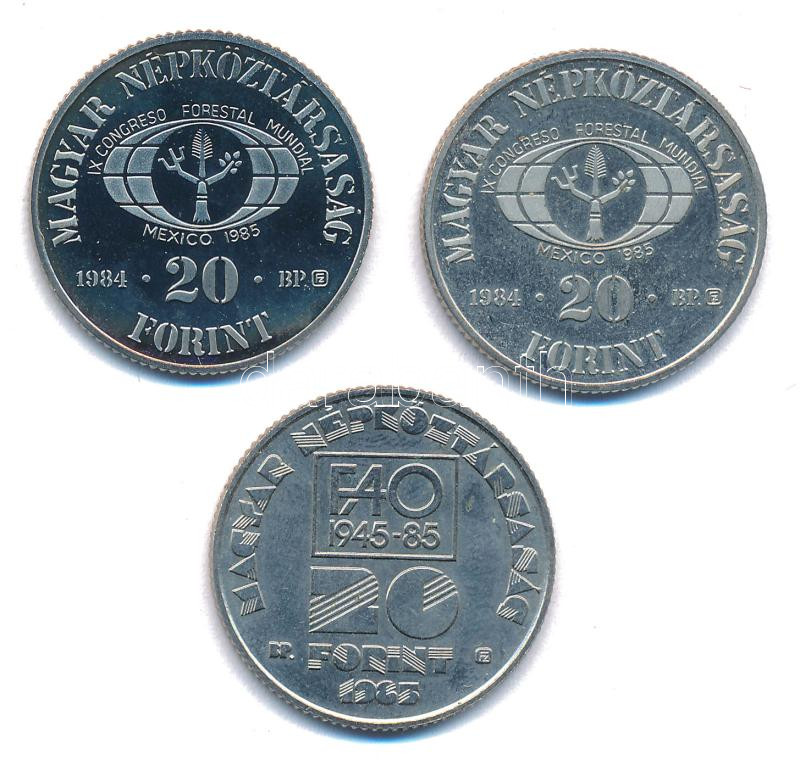 1984. 20Ft Cu-Ni 'FAO - Védd az erdőt' BU és PP érmepár (2xklf) + 1985. 20Ft 'FAO' T:UNC,AU Adamo EM80, EM90 - Image 2