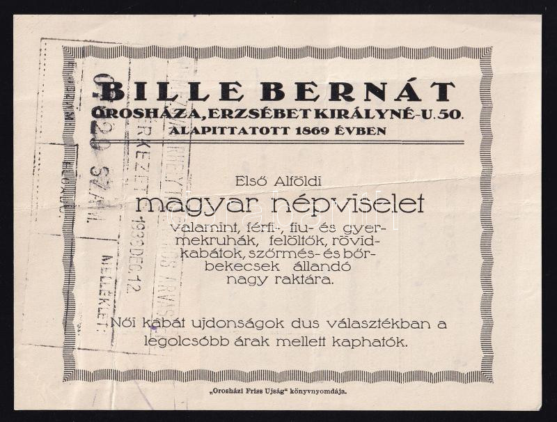 cca 1930 Orosháza 2 db reklám nyomtatvány, számla - Image 2