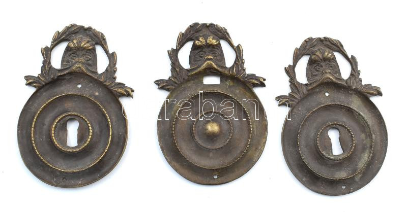 3 db antik bronz bútorveret, 9x6cm