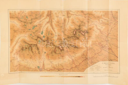 cca 1896 A Magas-Tátra turistatérképe kiadta dr. Otto Ágost. Kassa, Maurer Adolf. Reklámokkal, papír borítóban. Litográfia. 62x40 cm