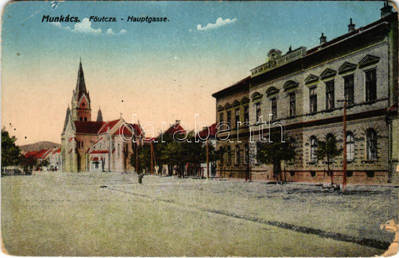 Munkács, Mukacheve, Mukacevo; Fő utca, Állami elemi iskola / main street, elementary school (EM)