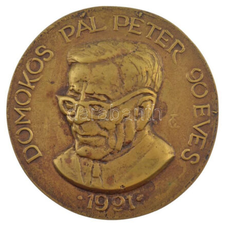 Tőrös Gábor (1934-2021) 1991 'Domokos Pál Péter 90 éves' bronz emlékérem (125mm) T:1- felül peremén lyukasztott.
