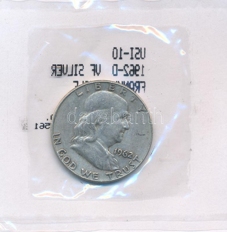 Amerikai Egyesült Államok 1962. 1/2$ Ag 'Franklin' fóliacsomagolásban T:VF patina USA 1962. 1/2 Dollar Ag 'Franklin' in foil packing C:VF patina Krause KM#199
