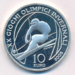 Olaszország 2005. 10E Ag 'XX. Téli Olimpia 2006 - Síelés' kapszulában T:PP patina, ujjlenyomat Italy 2005. 10 Euro Ag '20th Winter Olympics 2006 - Alpine Skiing' in capsule C:PP patina, fingerprints Krause KM#260