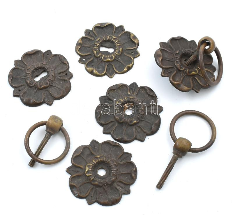 Vegyes bútorveretek, bronz, kopásokkal, d: 7 cm