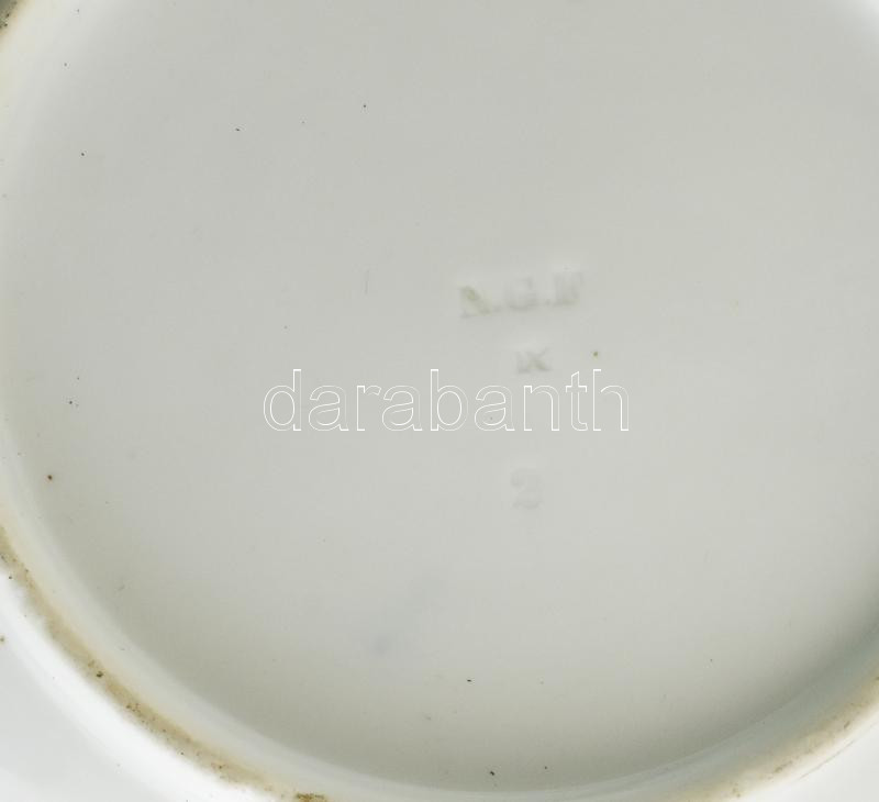 Virágmintás porcelán tál, kézzel festett, jelzett, kopásnyomokkal, d: 23 cm - Image 2