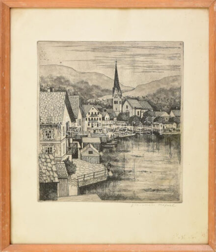 Ábrahám Rafael (1929-): Vízpart. Rézkarc, papír, jelzett. Üvegezett fakeretben. 28x22 cm.