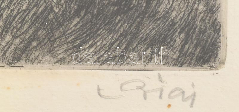 Biai-Föglein István (1905-1974): Kertek alján. Rézkarc, papír, jelzett, kissé foltos, üvegezett fakeretben, 19×29,5 cm - Image 2