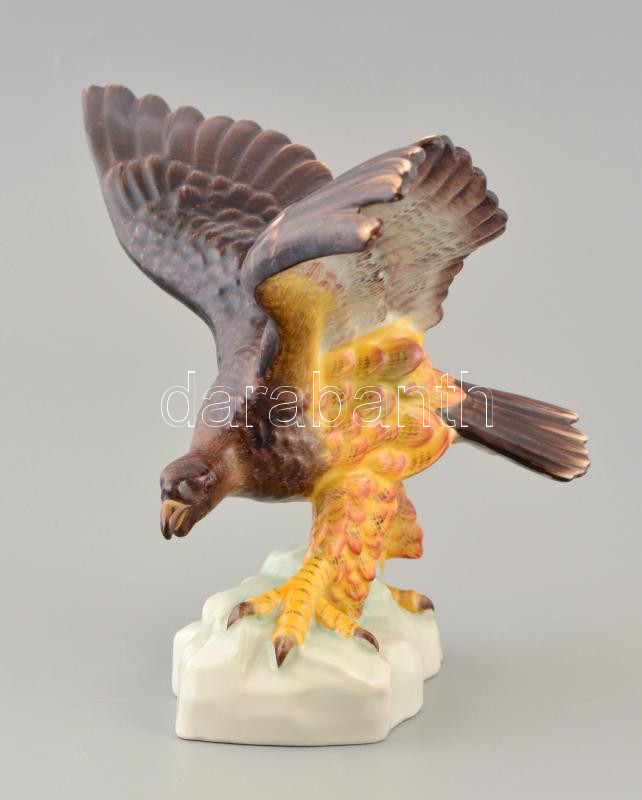 Herendi sas, kézzel festett, jelzett, apró kormányozókkal, m:19 cm, 31×15 cm